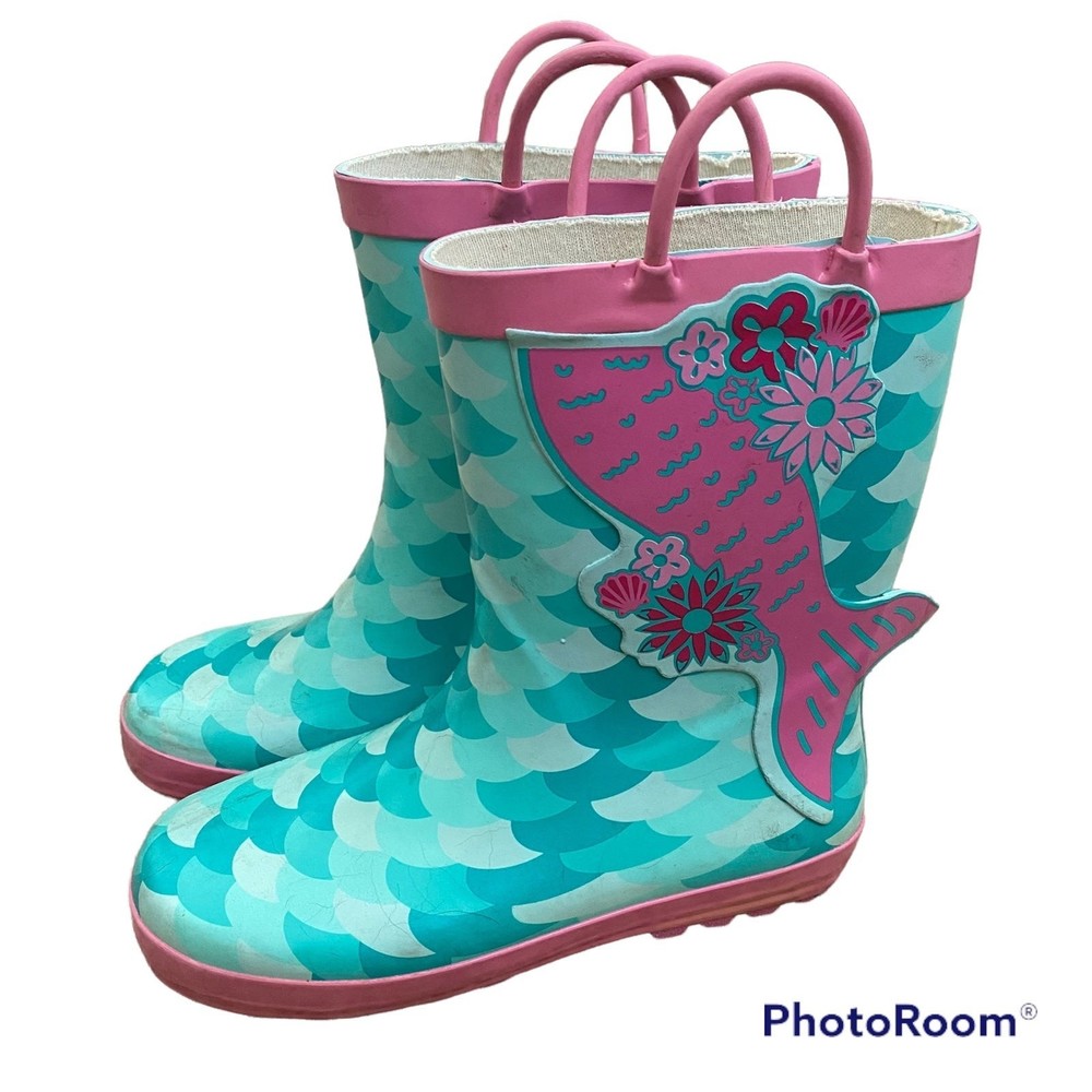 Pink and Mint Mermaid Lined Rain Boots